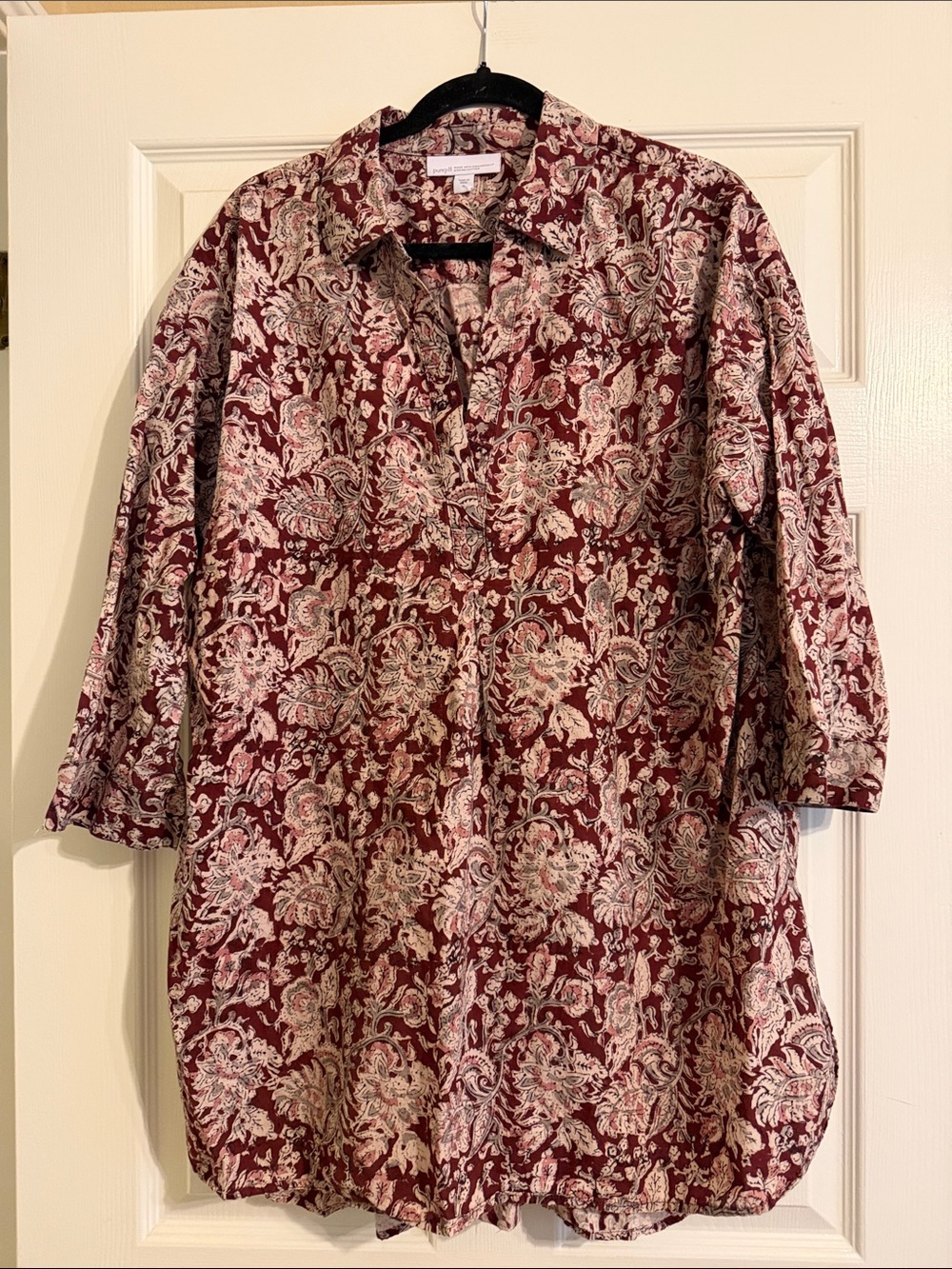 J. Jill Burgundy and Cream Floral Tunic
